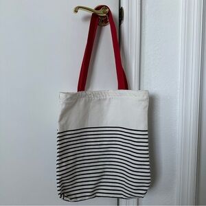Striped Canvas Tote Bag with zipper